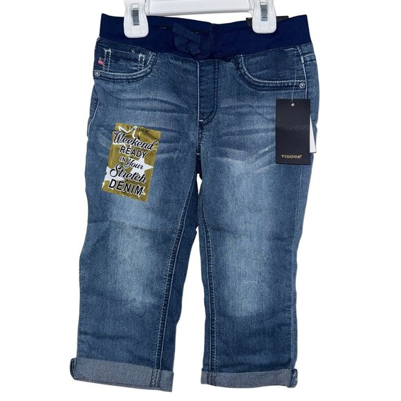 Vigoss Girls The Miami Crop Stretch Denim Jeans Size 6X With Knit Waistband - Picture 1 of 6